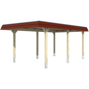 Skan Holz Carport Wendland Weiß 362 x 628 cm Alu-Dach Blende Rot kaufen bei OBI