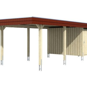 Skan Holz Carport Wendland Weiß + Anbau 362 x 870 cm EPDM-Dach Blende Rot kaufen bei OBI