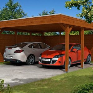 Skanholz Doppelcarport »Friesland 3«, 210 cm Einfahrtshöhe, (Set), mit Seiten- und Rückwänden
