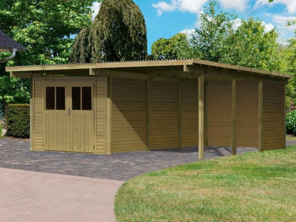 Karibu Doppelcarport »Eco 2«, 206 cm Einfahrtshöhe, (Set), mit Geräteraum
