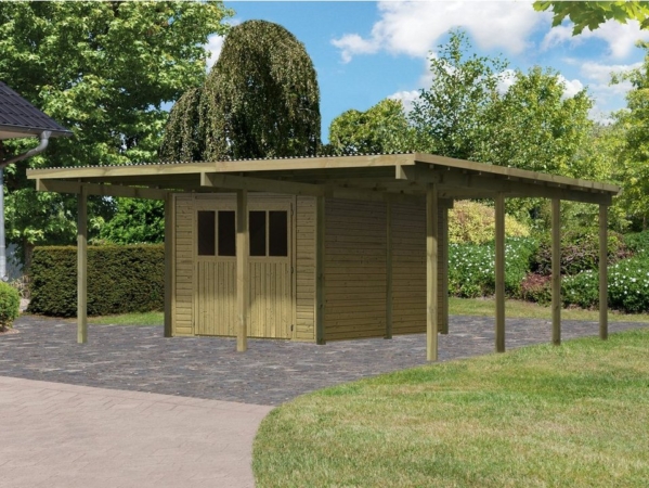 Karibu Doppelcarport »Eco 2«, 206 cm Einfahrtshöhe, (Set), mit Geräteraum