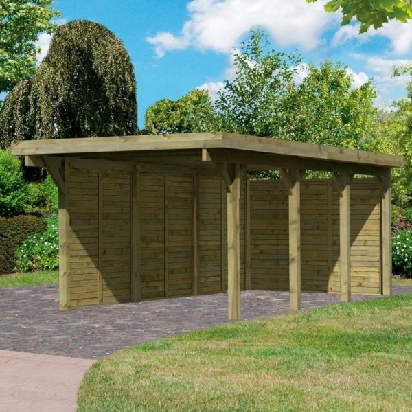 Karibu Einzelcarport »Classic 2«, 206 cm Einfahrtshöhe, (Set), mit Rückwand und 3 Seitenwänden