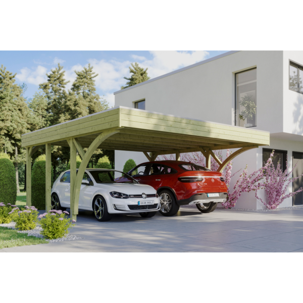 SKAN HOLZ Carport ‚Friesland‘ Set 8 mit 2 Einfahrtsbögen 557 x 555 cm imprägniert