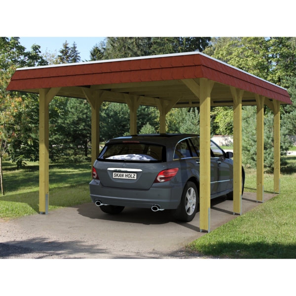 Skan Holz Carport Spreewald 345 cm x 589 cm rote Blende kaufen bei OBI