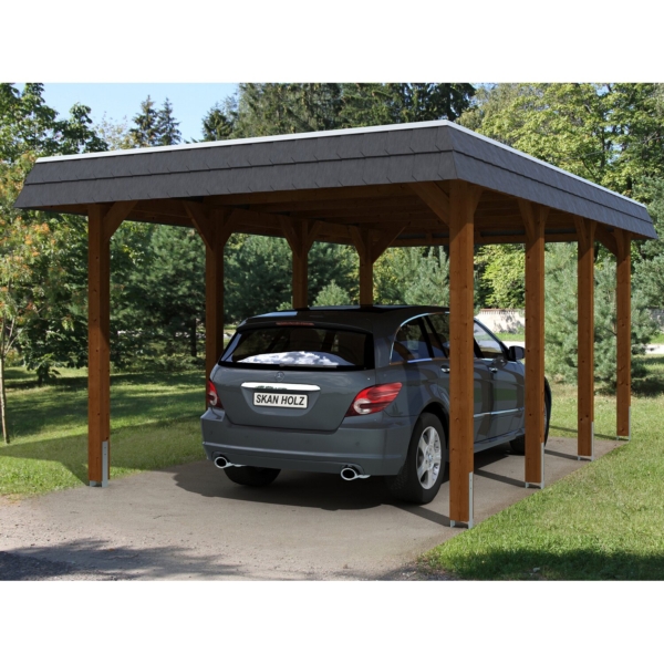Skan Holz Carport Spreewald 345 cm x 589 cm schwarze Blende Nussbaum kaufen bei OBI