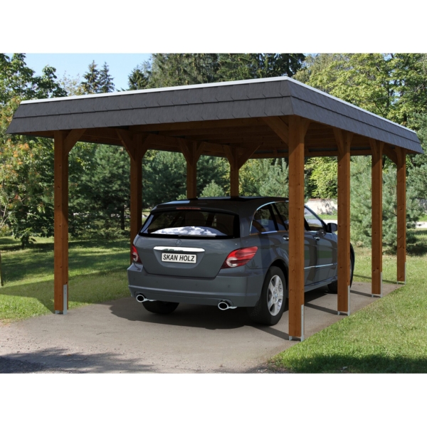 Skan Holz Carport Spreewald 345 cm x 589 cm schwarze Blende Nussbaum kaufen bei OBI