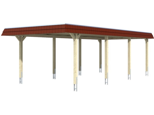 Skan Holz Carport Wendland Eiche hell 409 x 870 cm EPDM-Dach Blende Rot kaufen bei OBI