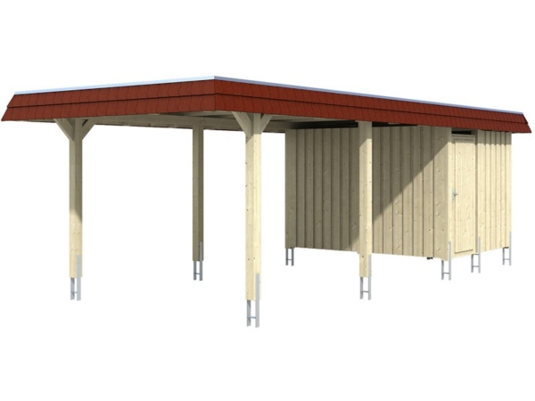 Skan Holz Carport Wendland Eiche hell + Anbau 362 x 870 cm Alu-Dach Blende Rot kaufen bei OBI