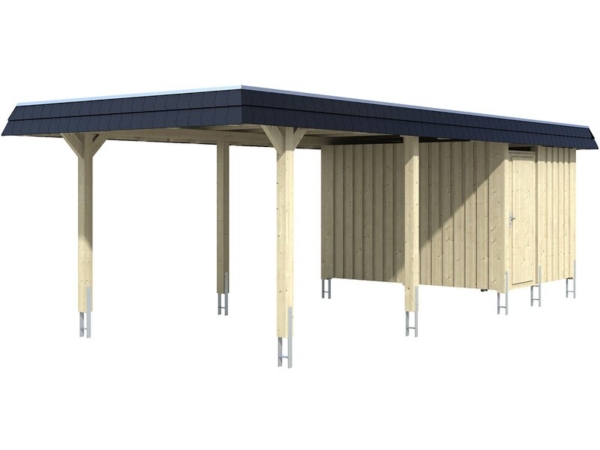 Skan Holz Carport Wendland Eiche hell + Anbau 362×870 cm Alu-Dach Blende Schwarz kaufen bei OBI