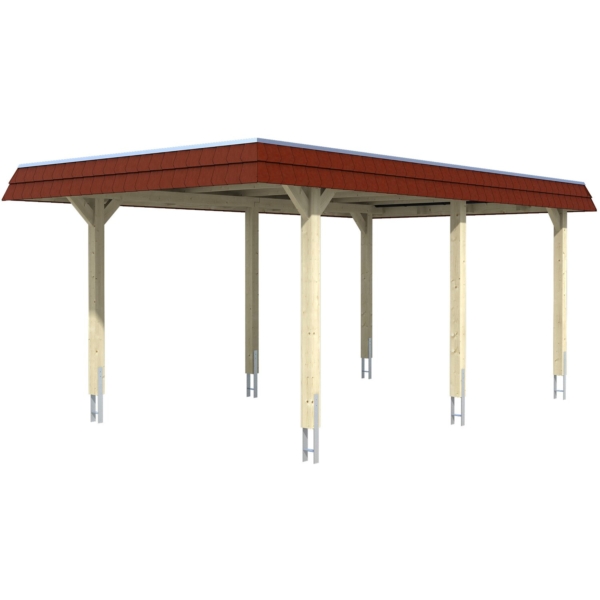 Skan Holz Carport Wendland Nussbaum 362 x 628 cm Alu-Dach Blende Rot kaufen bei OBI