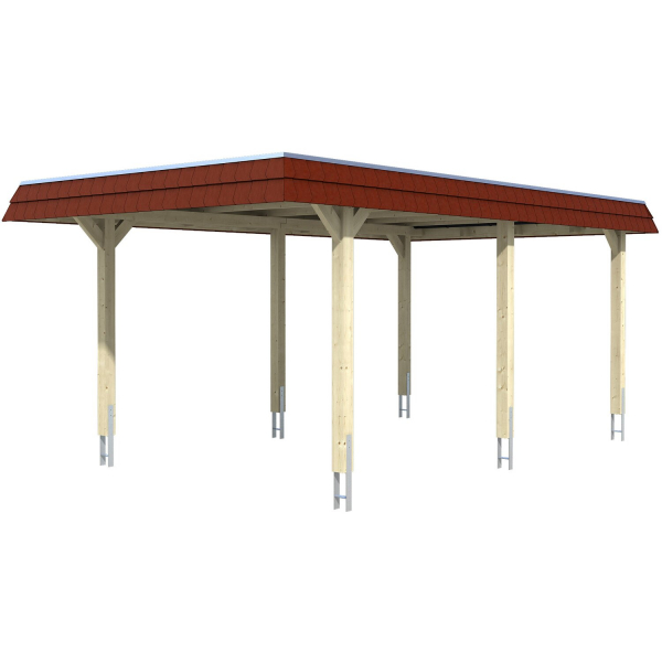 Skan Holz Carport Wendland Nussbaum 362 x 628 cm EPDM-Dach Blende Rot kaufen bei OBI