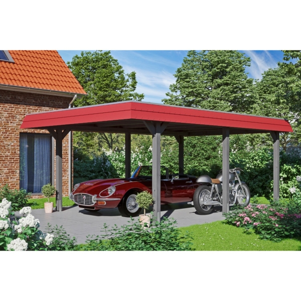 Skan Holz Carport Wendland Schiefergrau 409 x 628 cm EPDM-Dach Blende Rot kaufen bei OBI