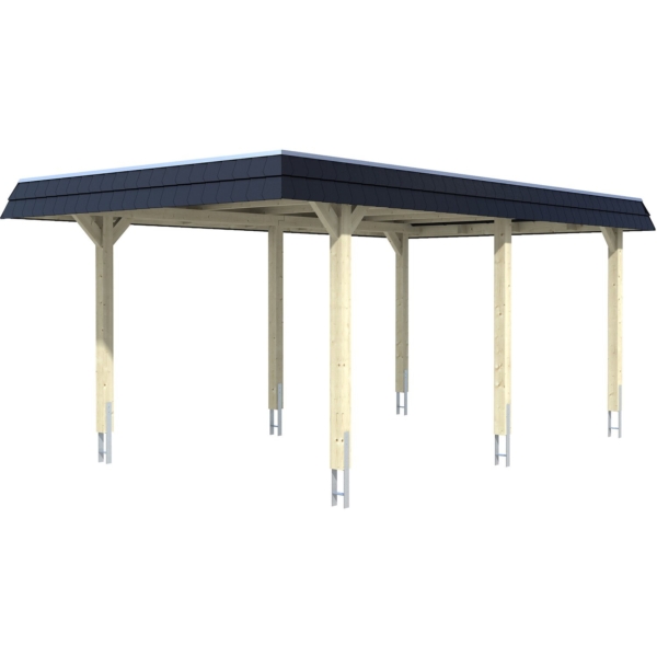 Skan Holz Carport Wendland Weiß 362 x 628 cm Alu-Dach Blende Schwarz kaufen bei OBI