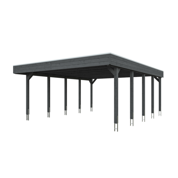 SKAN HOLZ Doppelcarport ‚Friesland‘ mit Aluminiumdach 557 x 708 cm schiefergrau