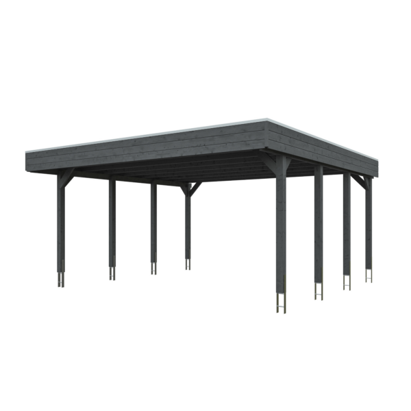 SKAN HOLZ Doppelcarport ‚Friesland‘ mit EPDM-Dachfolie 557 x 555 cm schiefergrau