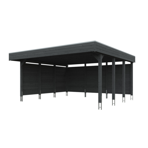 SKAN HOLZ Doppelcarport ‚Friesland Set 3‘ mit Aluminiumdach, Seiten- und Rückwand 557 x 555 cm schiefergrau