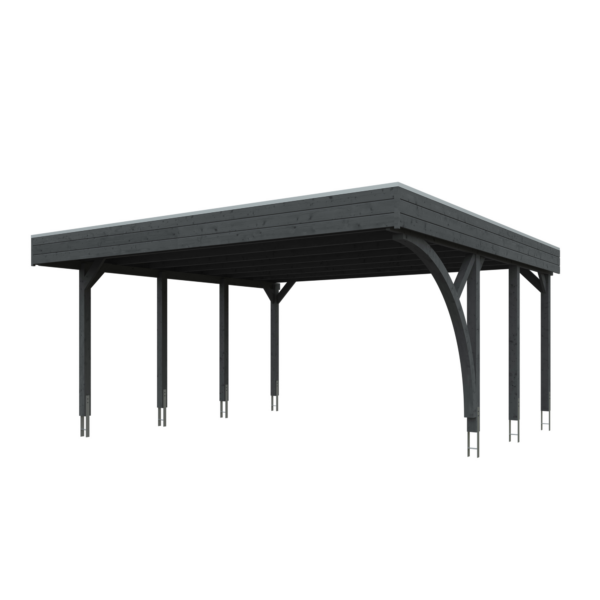 SKAN HOLZ Doppelcarport ‚Friesland Set 7‘ mit Aluminiumdach und Einfahrtsbogen 557 x 555 cm schiefergrau