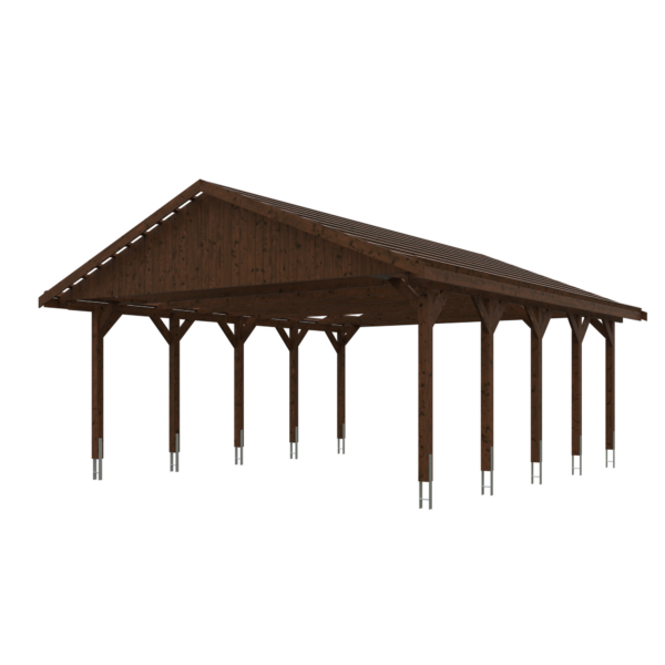 SKAN HOLZ Doppelcarport ‚Wallgau‘ mit Dachlattung 620 x 750 cm nussbaum
