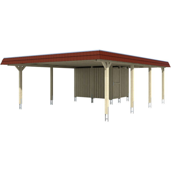 Skan Holz Doppelcarport Wendland Eiche hell +Anbau 630×879 cm EPDM-Dach Rot kaufen bei OBI