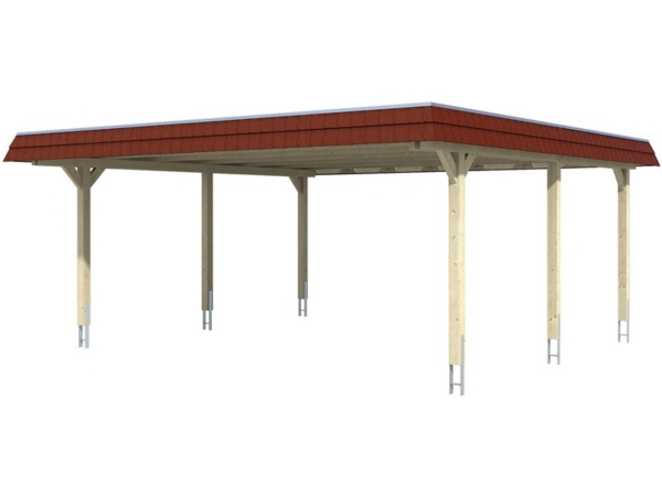 Skan Holz Doppelcarport Wendland Natur 630 x 637 cm Alu-Dach Blende Rot kaufen bei OBI