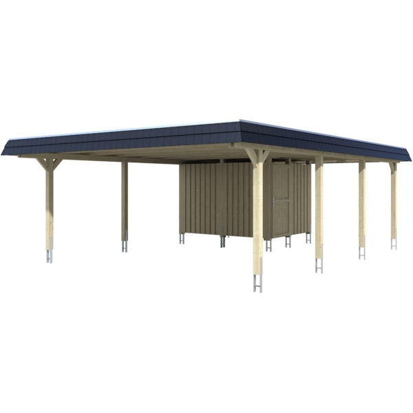 Skan Holz Doppelcarport Wendland Schiefergrau +Anbau 630×879 cm Alu-Dach Schwarz kaufen bei OBI