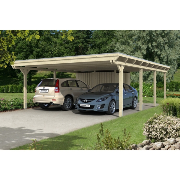 Skan Holz Flachdach-Doppelcarport Emsland 613 cm x 846 cm mit Abstellraum kaufen bei OBI