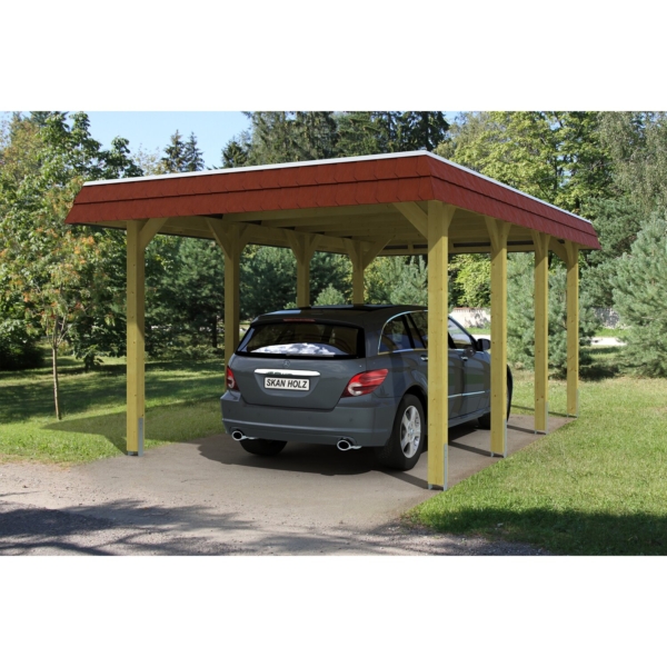 Skan Holz Walmdach-Carport Spreewald 345 cm x 589 cm Blende in Rot kaufen bei OBI