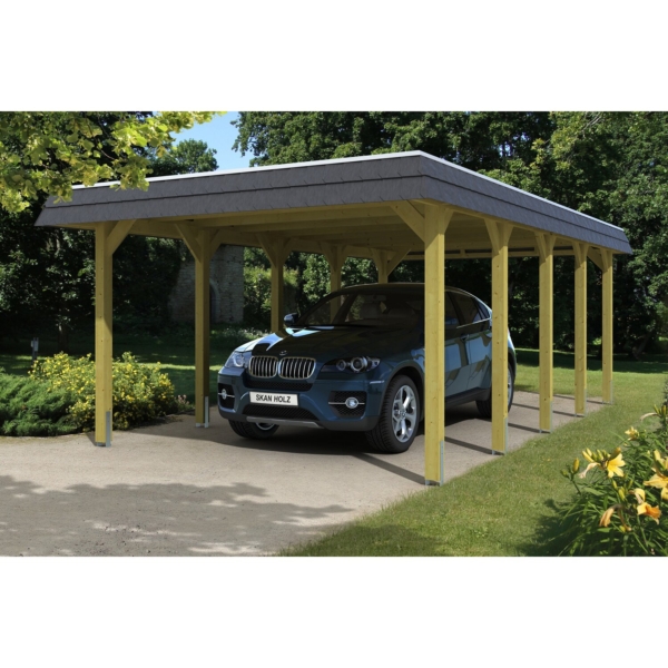 Skan Holz Walmdach-Carport Spreewald 396 cm x 741 cm Blende in Schwarz kaufen bei OBI