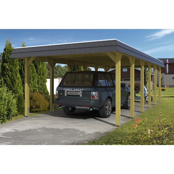 Skan Holz Walmdach-Carport Spreewald 396 cm x 893 cm Blende in Schwarz kaufen bei OBI