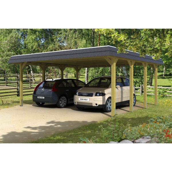 Skan Holz Walmdach-Doppelcarport Spreewald 585 cm x 589 cm Blende in Schwarz kaufen bei OBI