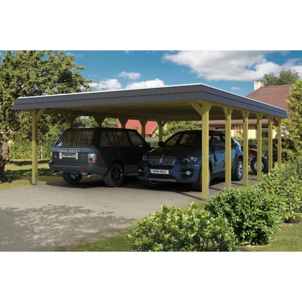 Skan Holz Walmdach-Doppelcarport Spreewald 585 cm x 893 cm Blende in Schwarz kaufen bei OBI