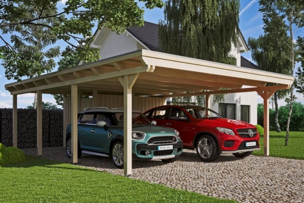 Skanholz Doppelcarport »Emsland«, 223 cm Einfahrtshöhe, mit Abstellraum, in versch. Farben