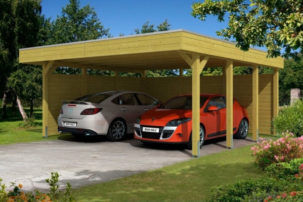 Skanholz Doppelcarport »Friesland 3«, 210 cm Einfahrtshöhe, (Set), mit Seiten- und Rückwänden
