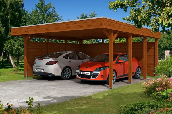 Skanholz Doppelcarport »Friesland 3«, 210 cm Einfahrtshöhe, (Set), mit Seiten- und Rückwänden