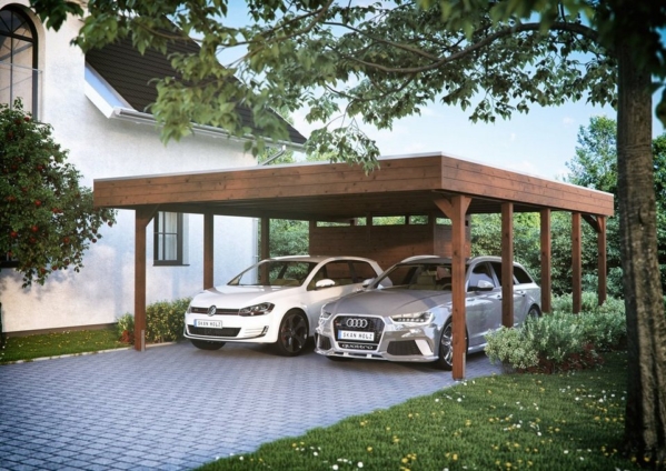 Skanholz Doppelcarport »Friesland 4«, 207 cm Einfahrtshöhe, (Set), mit Geräteraum