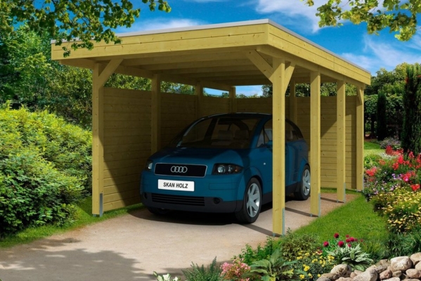 Skanholz Einzelcarport »Friesland 1«, 210 cm Einfahrtshöhe, (Set), mit Seiten- und Rückwänden