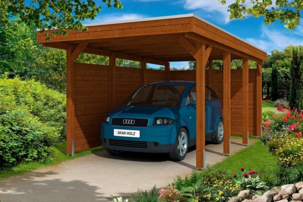 Skanholz Einzelcarport »Friesland 1«, 210 cm Einfahrtshöhe, (Set), mit Seiten- und Rückwänden